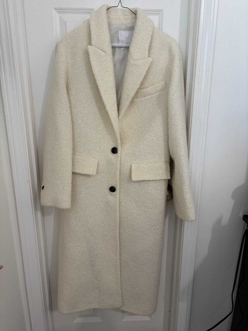 Mango MNG Italian Wool Long Coat Ivory Cream XS